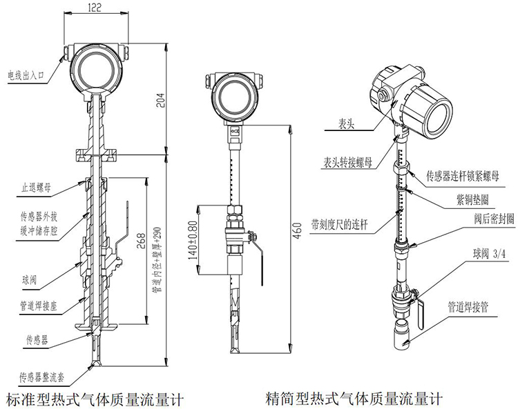 沼氣流量計插入式結(jié)構(gòu)尺寸圖